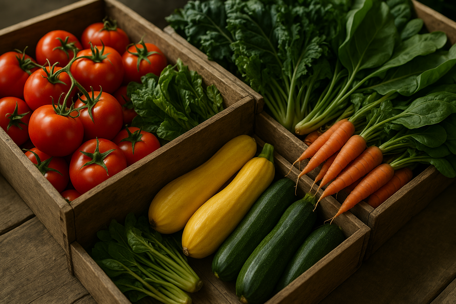 Fresh harvested produce in crates